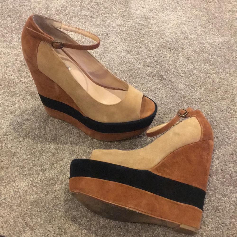 H by Halston brown and black suede platform wedges